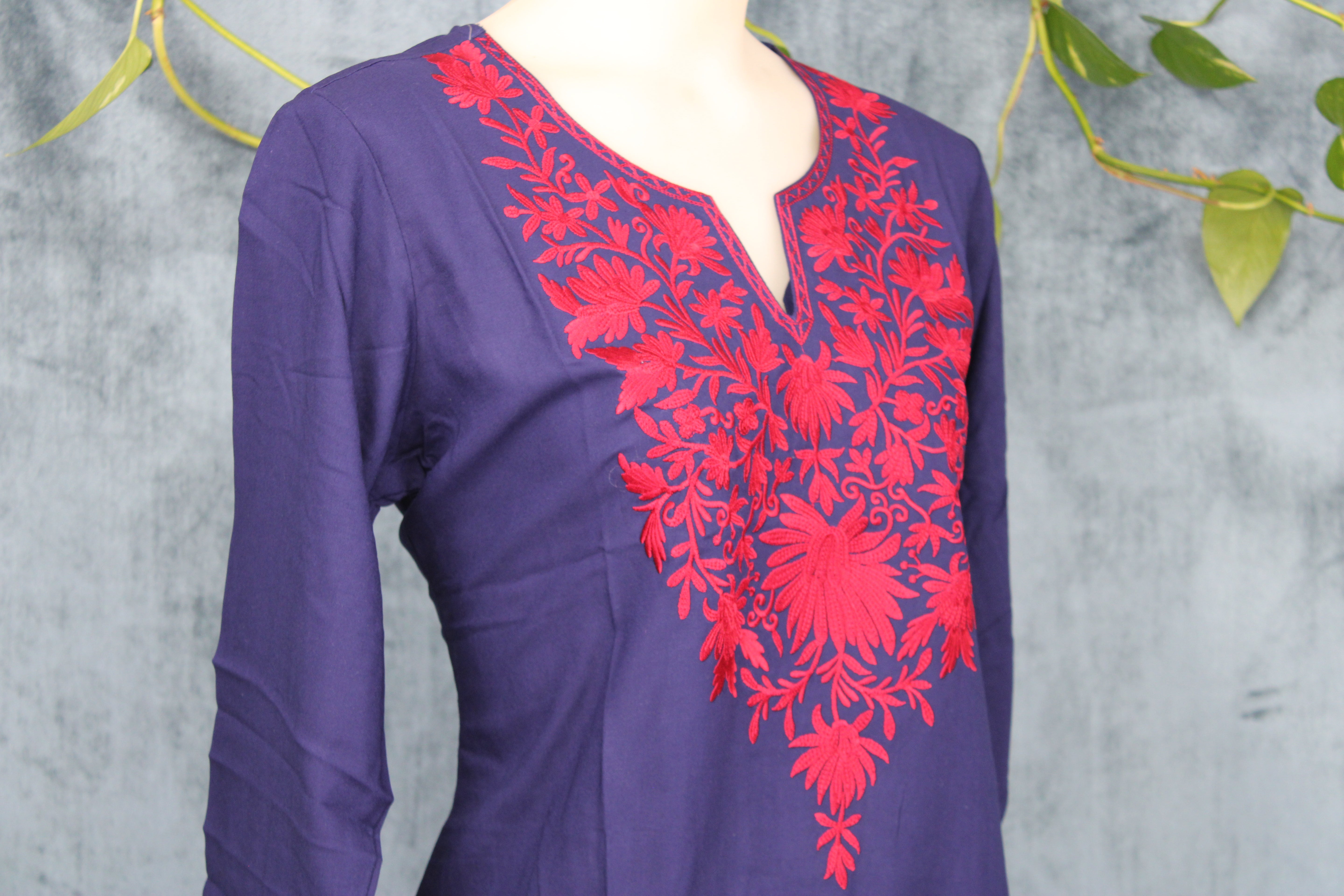 Tanvi - Cotton Kashmiri Yoke Embroidery Short Kurti