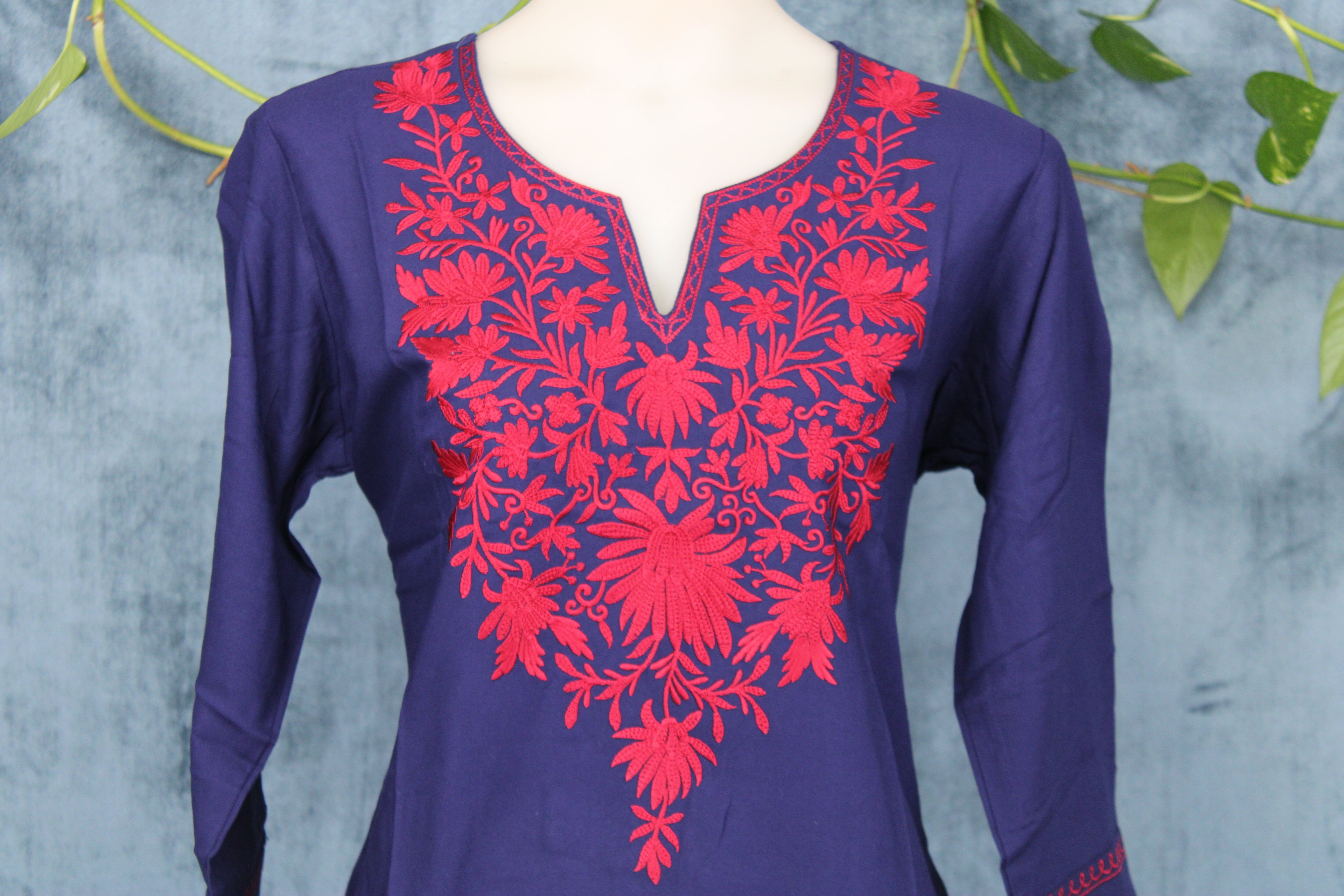 Tanvi - Cotton Kashmiri Yoke Embroidery Short Kurti