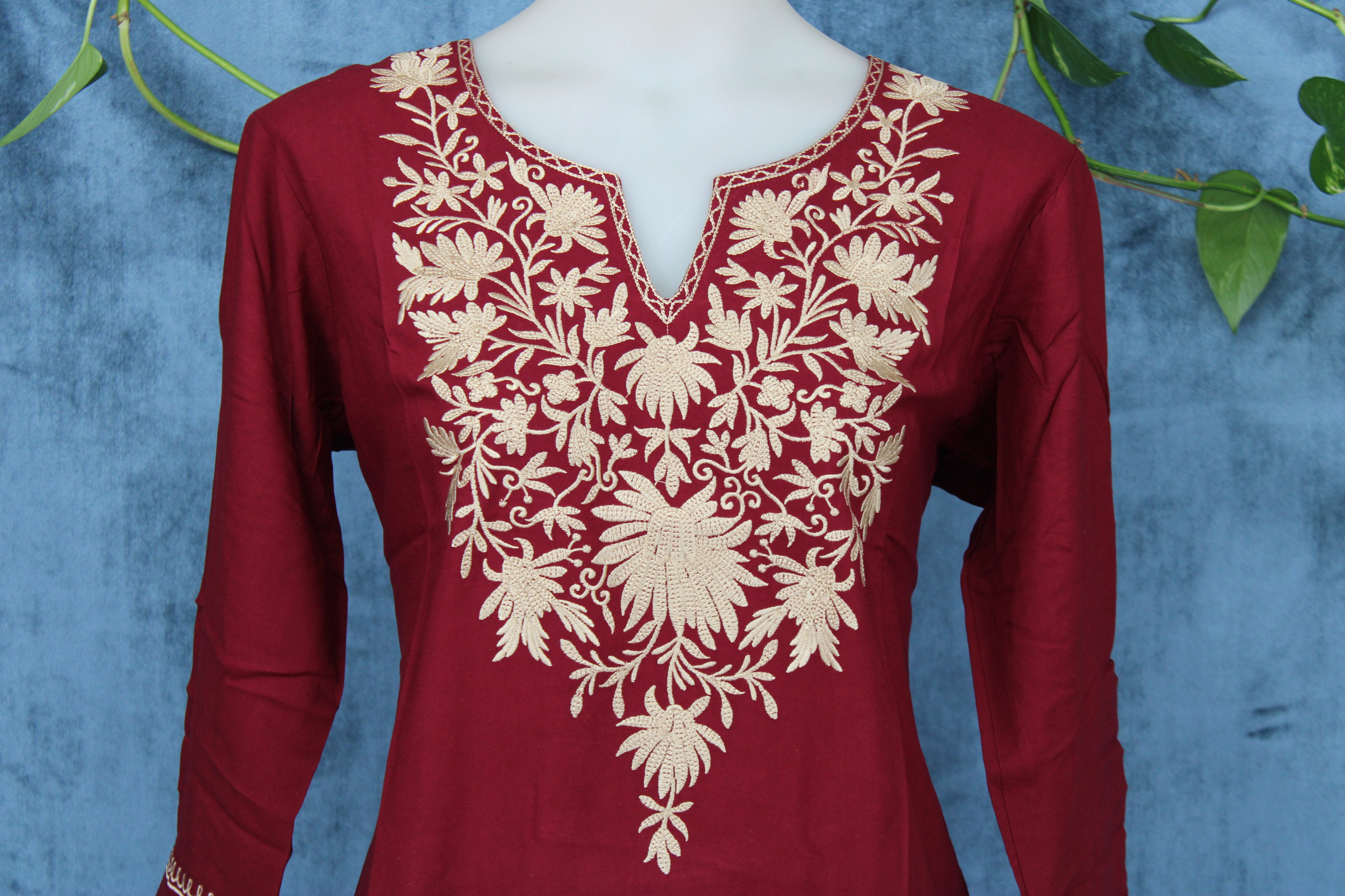 Tanvi - Cotton Kashmiri Yoke Embroidery Short Kurti
