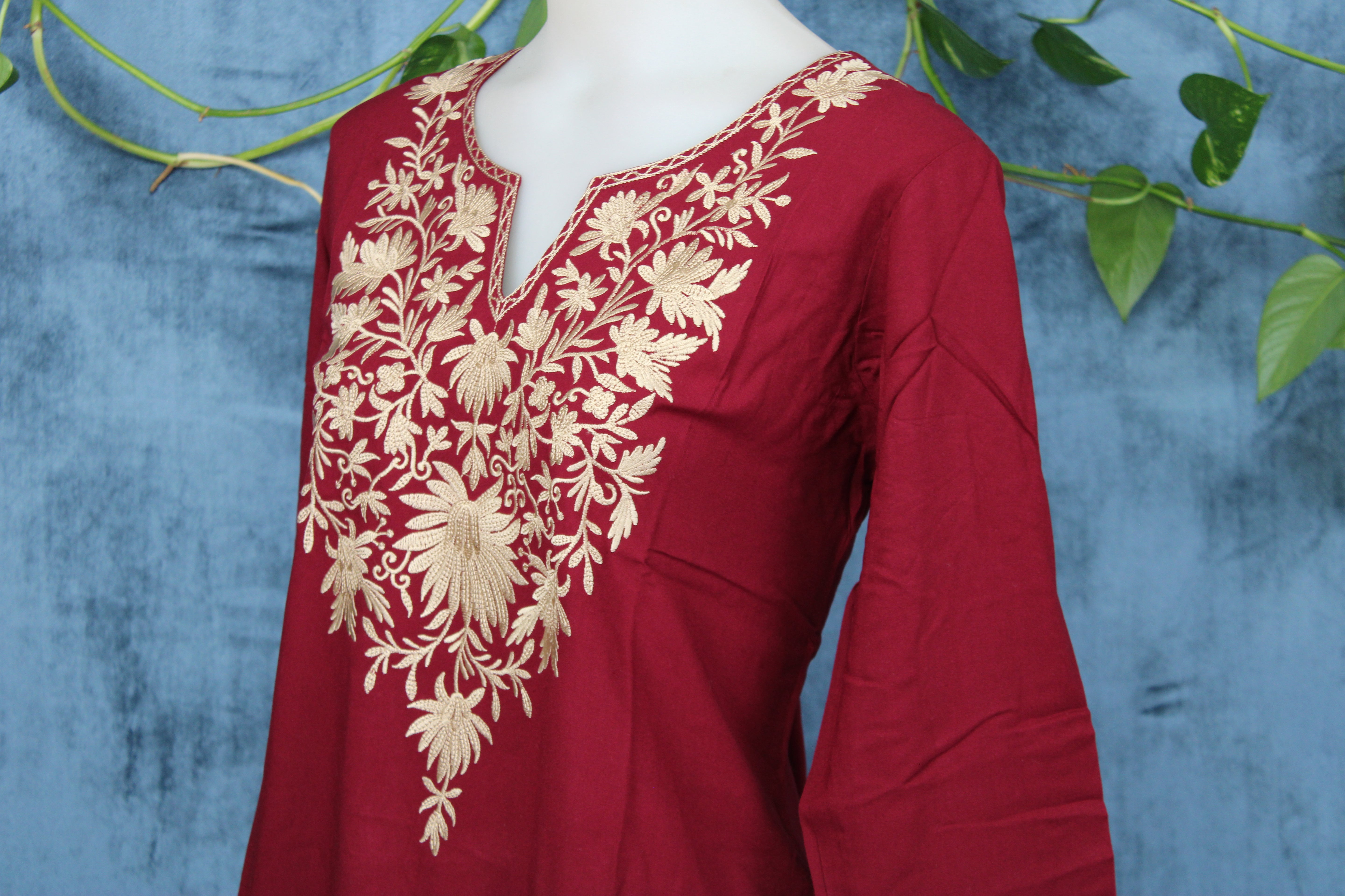 Tanvi - Cotton Kashmiri Yoke Embroidery Short Kurti
