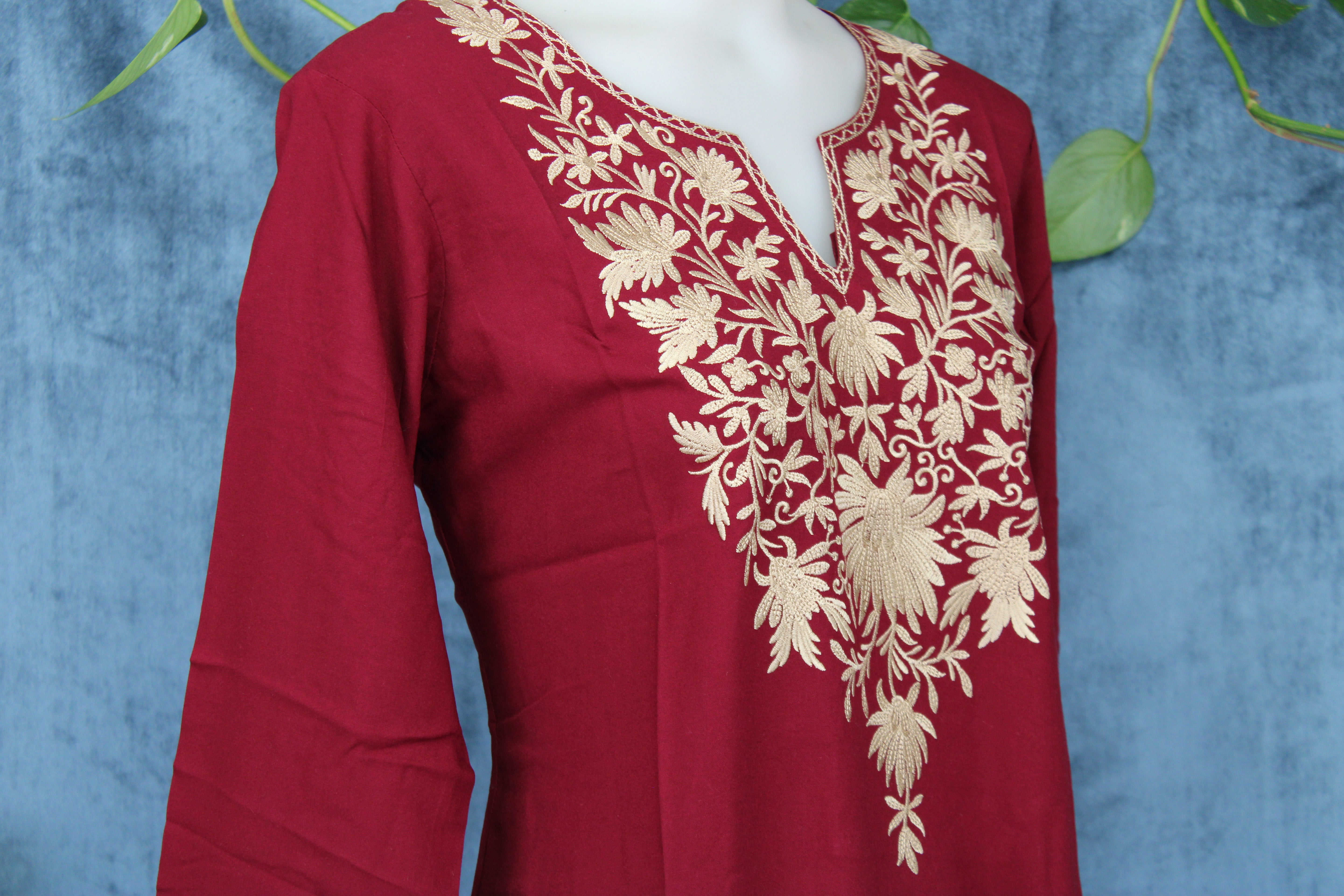 Tanvi - Cotton Kashmiri Yoke Embroidery Short Kurti