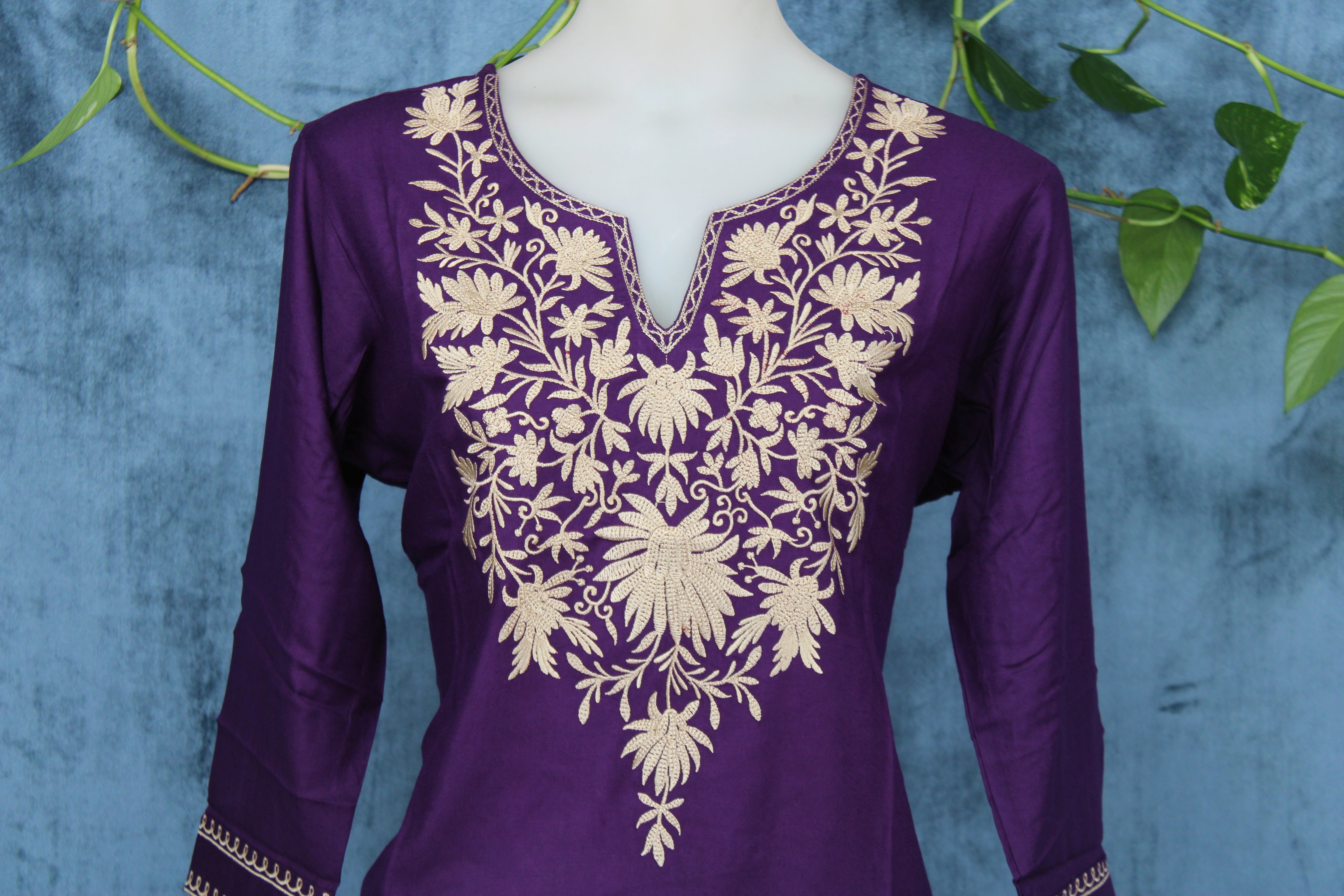 Tanvi - Cotton Kashmiri Yoke Embroidery Short Kurti