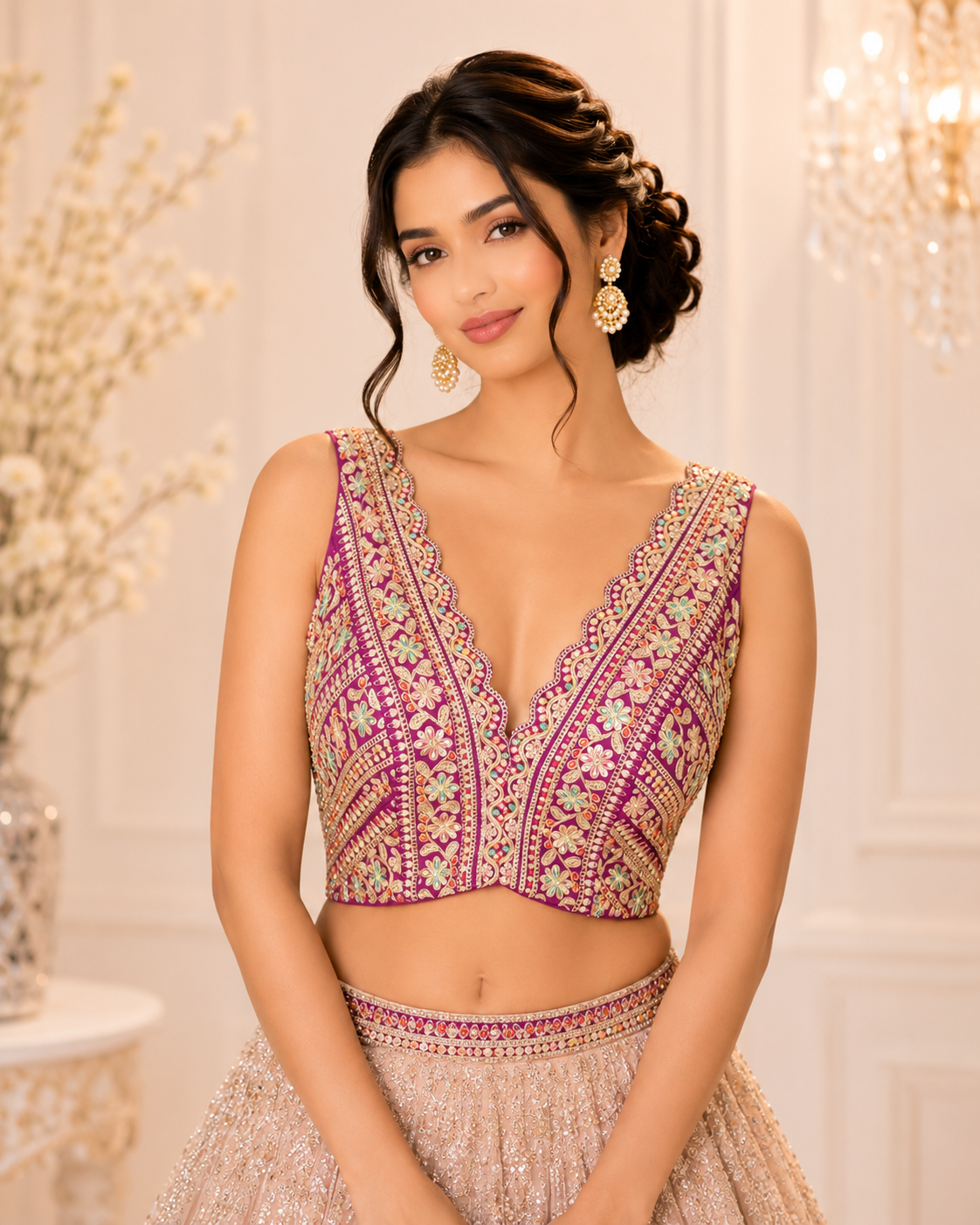 Tasy - Silk Embroidered Designer Sleeveless Princess Cut Blouse