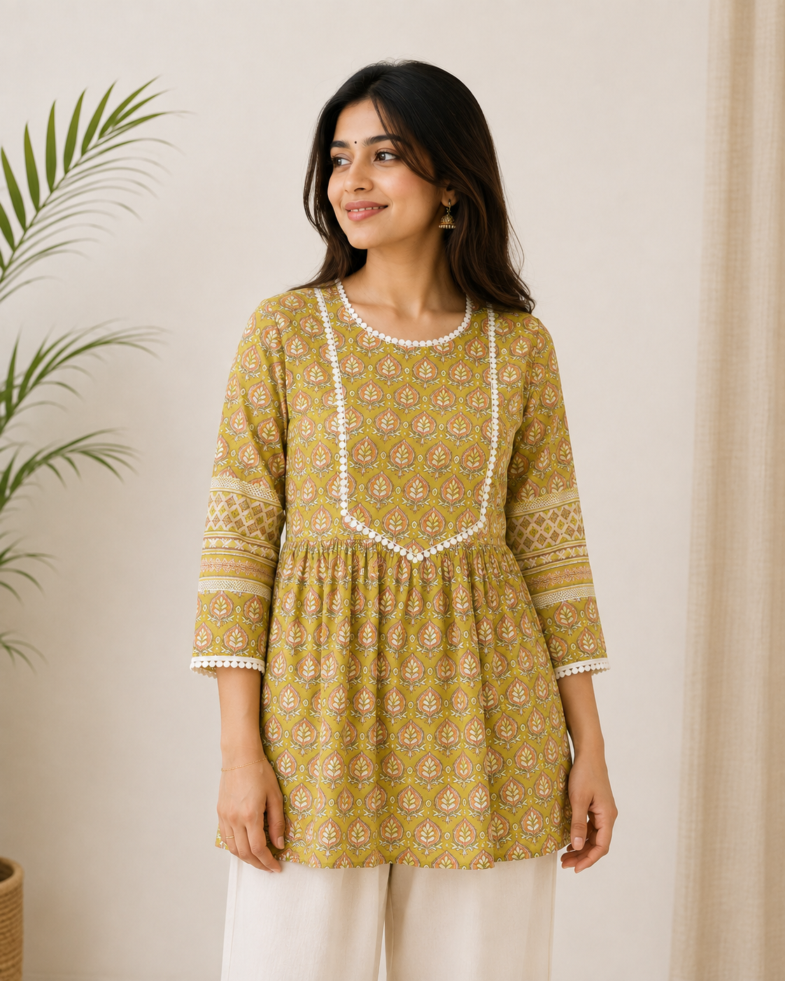 Tina - Cotton Yoke Embroidery Round Kurti