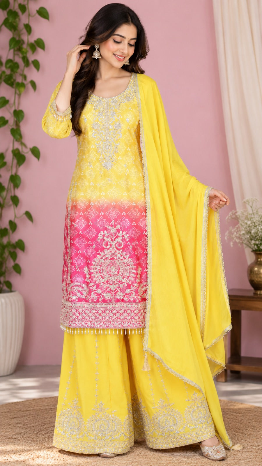 Kaya - Crape & Chinnon Embroidered Plazo Suit