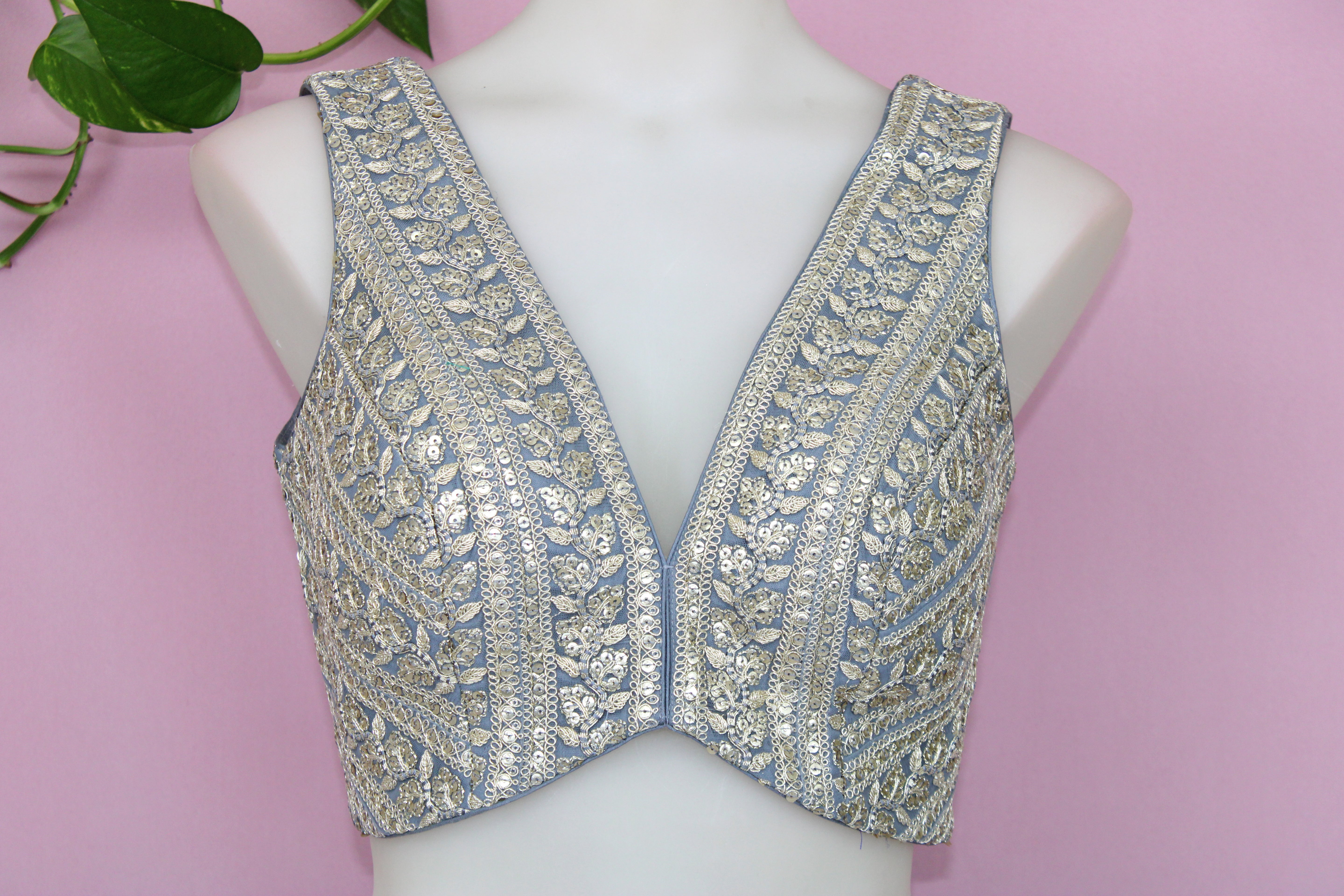Coco - Netting Embroidered Sleeveless Designer Princess Cut Blouse