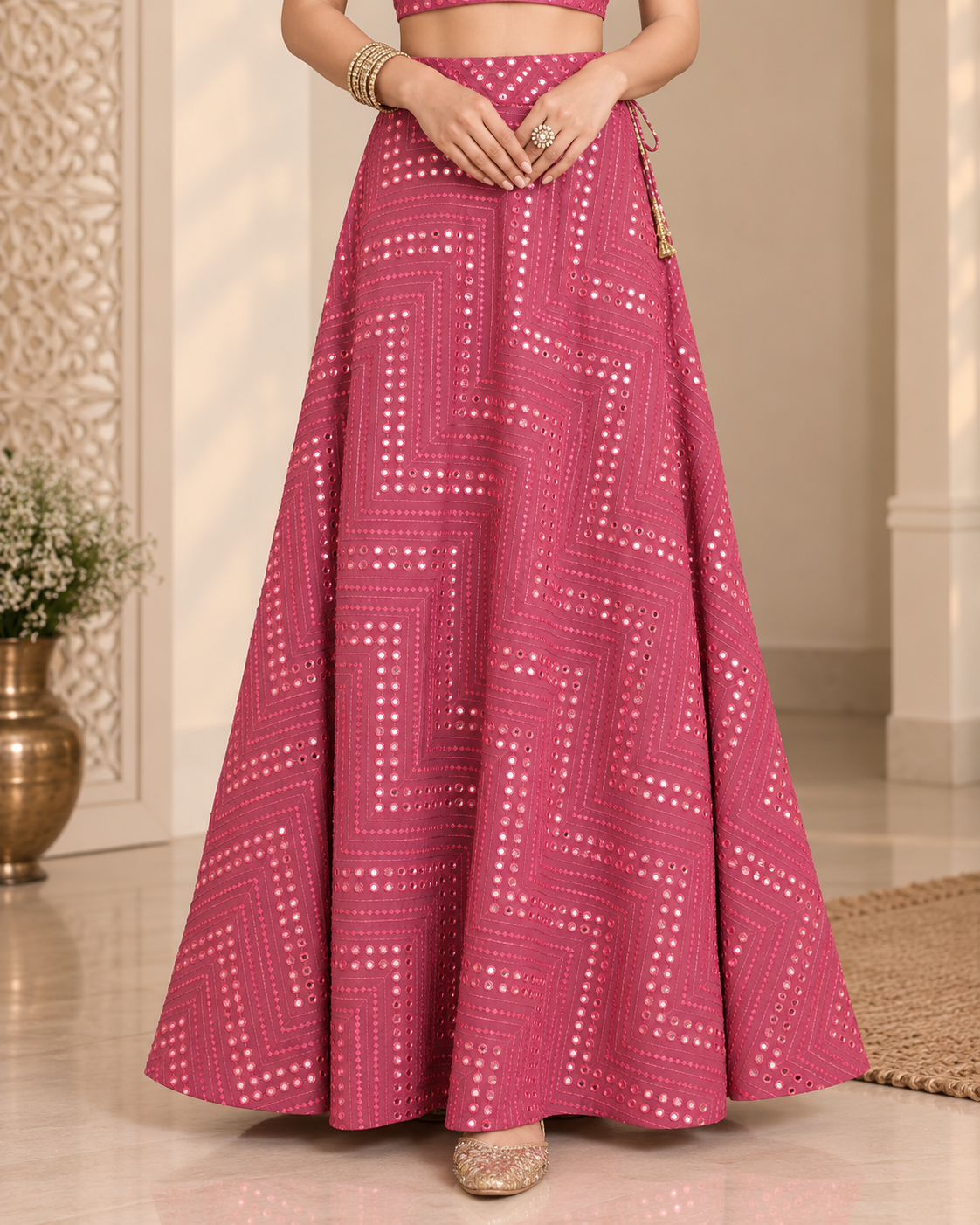 Kooki - Georgette Mirror Work Lehenga