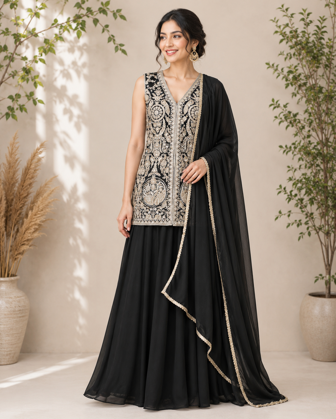 Laya - Georgette Embroidered Sleevless Plazo Suit
